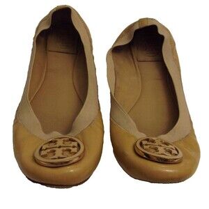 Tory Burch Caroline Ballet Flats Size 8 Beige Patent Leather  Khaki